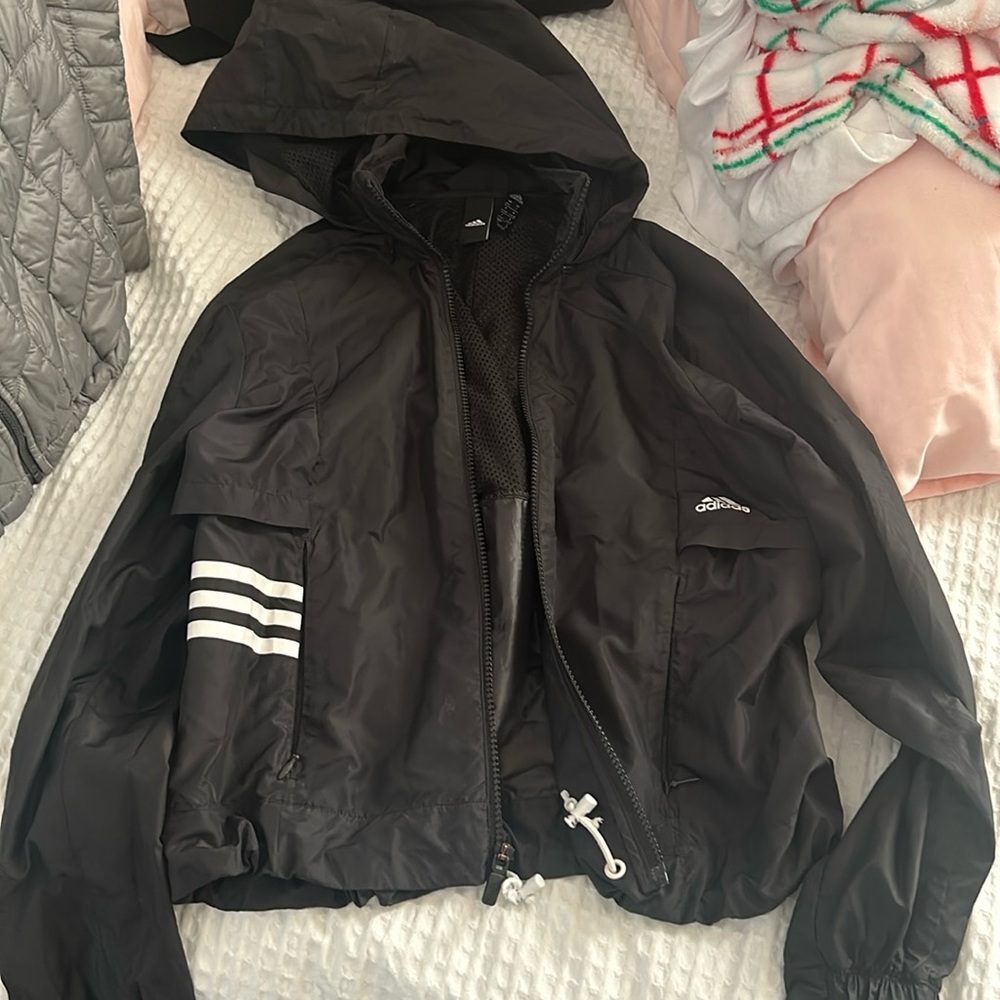 Adidas black windbreaker, reversible hood
